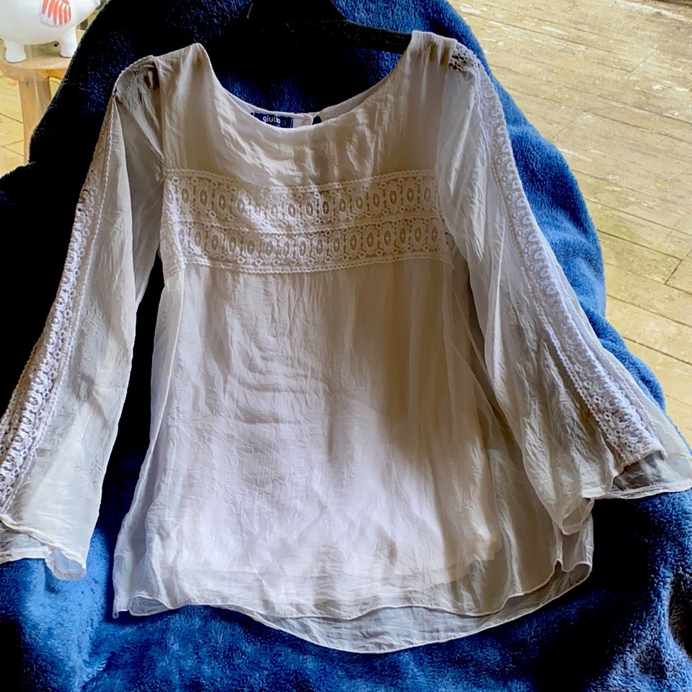 Italian Silk Embroidered White Blouse NeverUsed